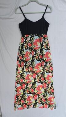 Volcom Dress Womens Small Black Floral Rosebud Maxi Sundress Spaghetti Strap